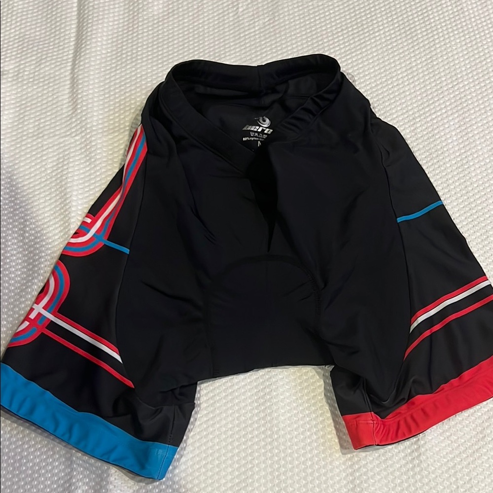 Women's Black Athletic Shorts with Red and Blue Accents